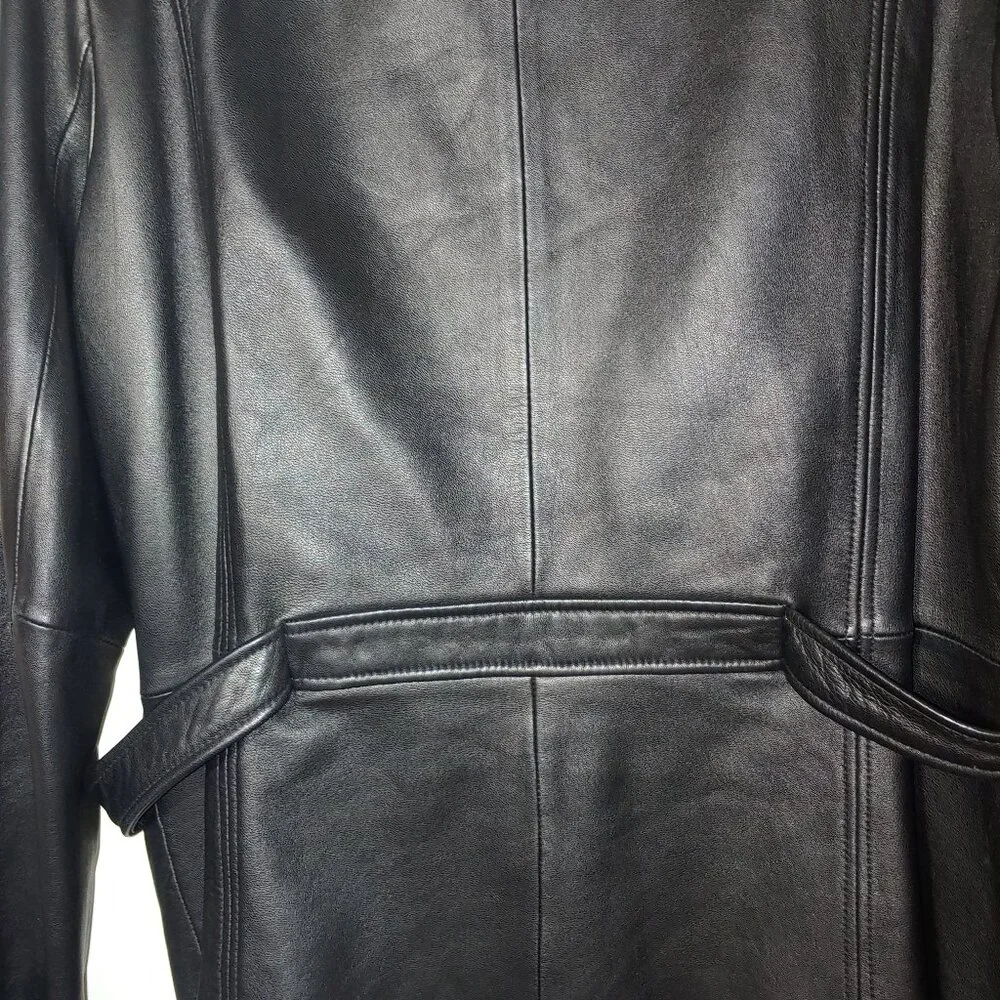 Reaction by Kenneth Cole Black Leather Full Zip Belted Jacket Size L